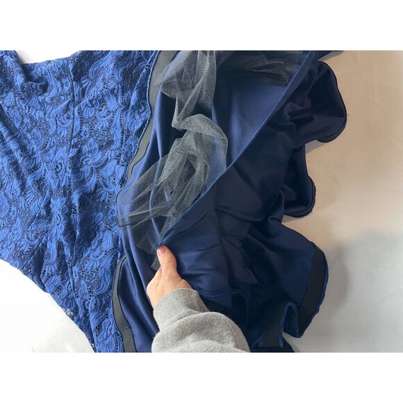 Vintage B Darlin Dress Womens Size 16W Blue Lace Fit & Flare Boat Neck Midi Y2K - Picture 2 of 6
